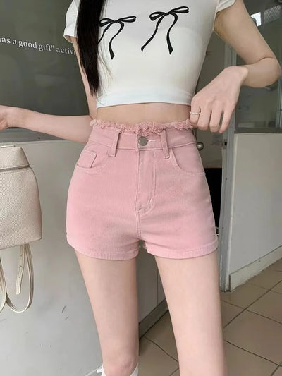 Women's Sweet Bow Denim Shorts Tassel Embroidery American Spice Summer High Waist Temperament Skinny Straight Pants Sexy Shorts