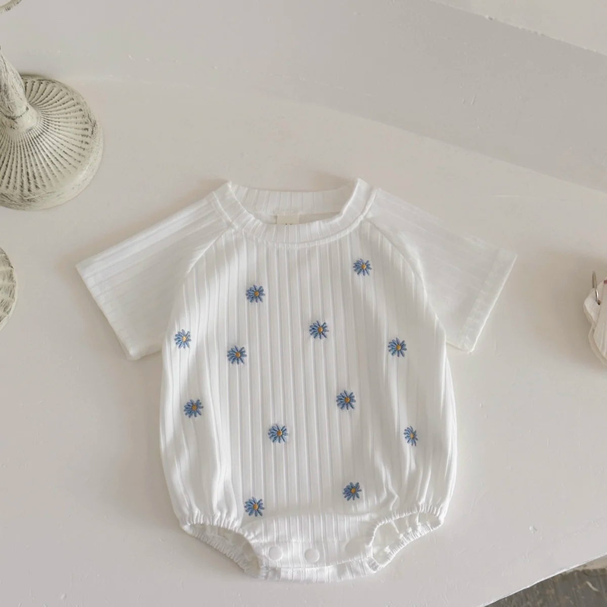 Summer New Newborn Baby Girl Clothes Summer Romper Short-Sleeved Home Clothing Jumpsuit Flower Embroidery Toddler Bodysuit