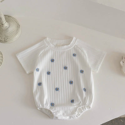 Summer New Newborn Baby Girl Clothes Summer Romper Short-Sleeved Home Clothing Jumpsuit Flower Embroidery Toddler Bodysuit