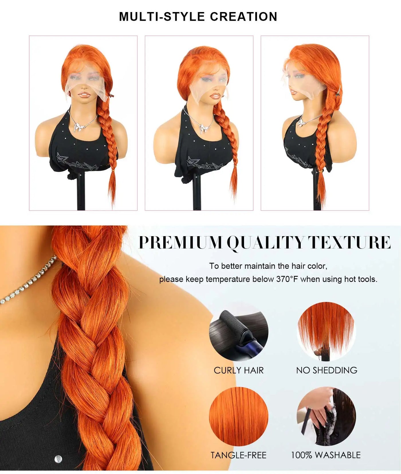 350 Ginger Orange 13x4 HD Lace Front Human Hair Wigs Brazilian Bone Straight Transparent Lace Frontal Wig Human Hair