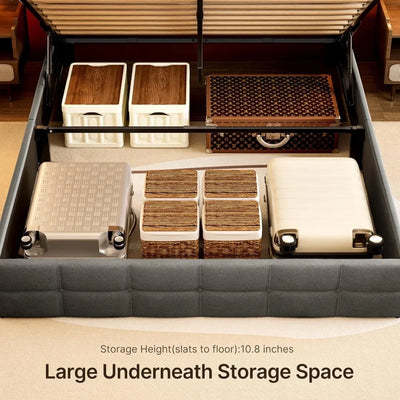 Queen Lift Up Storage Bed with Storage, Upholstered Platform Bed Frame with Modern Wingback Headboard, Woodern