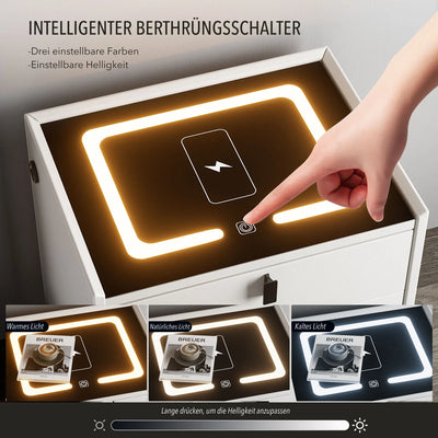 Smart Bedside Table with Wireless Charging, Nightstand with LED Light, 2 Drawers Nightstand, LED Bedside Table for Living