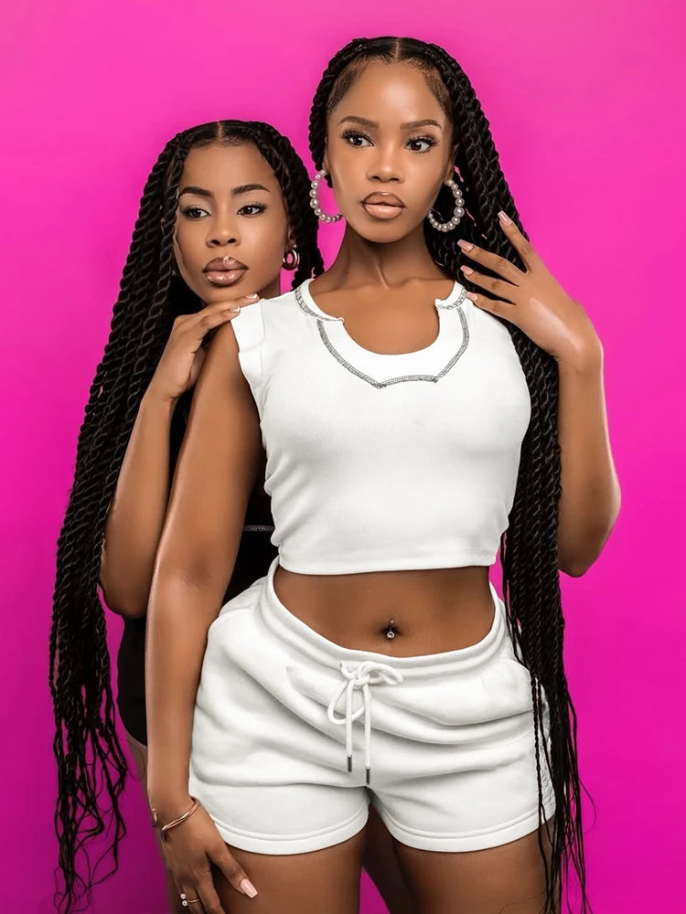 Weird Puss Casual Sporty 2 Piece Set Summer Women Tracksuit Basic Plain Vest+Cycling Shorts Matching Skinny Streetwear Outfits