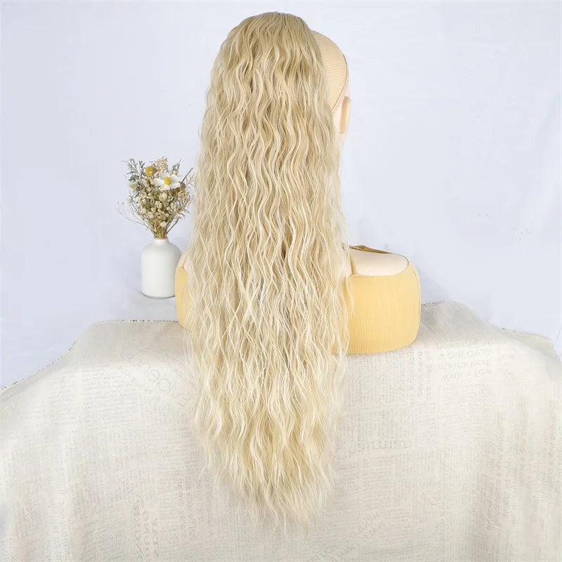 Curly Wavy Drawstring Ponytail Extension Long Clip In Ponytail Hair Extensions for Black Women Blonde Synthetic Fake Hairpieces
