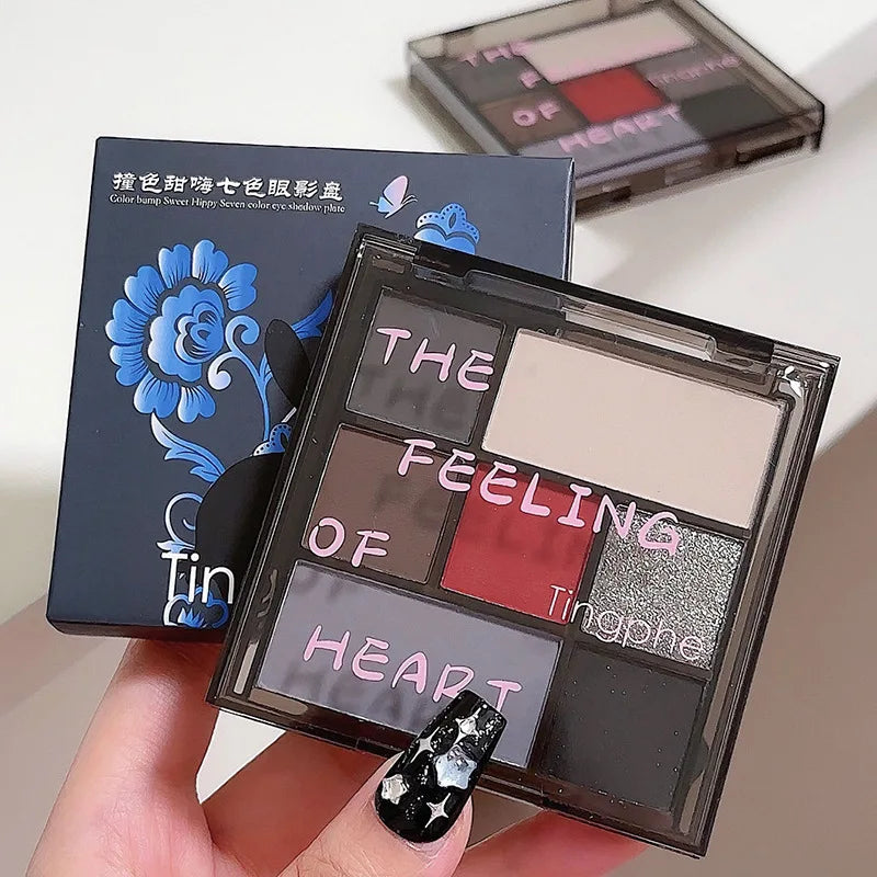Girl 7 Color Eyeshadow Palette Grey Red Black Smoky Eye Highlighter Korean Shiny Glitter Eye Shadow Gothic Eyes Makeup Cosmetics