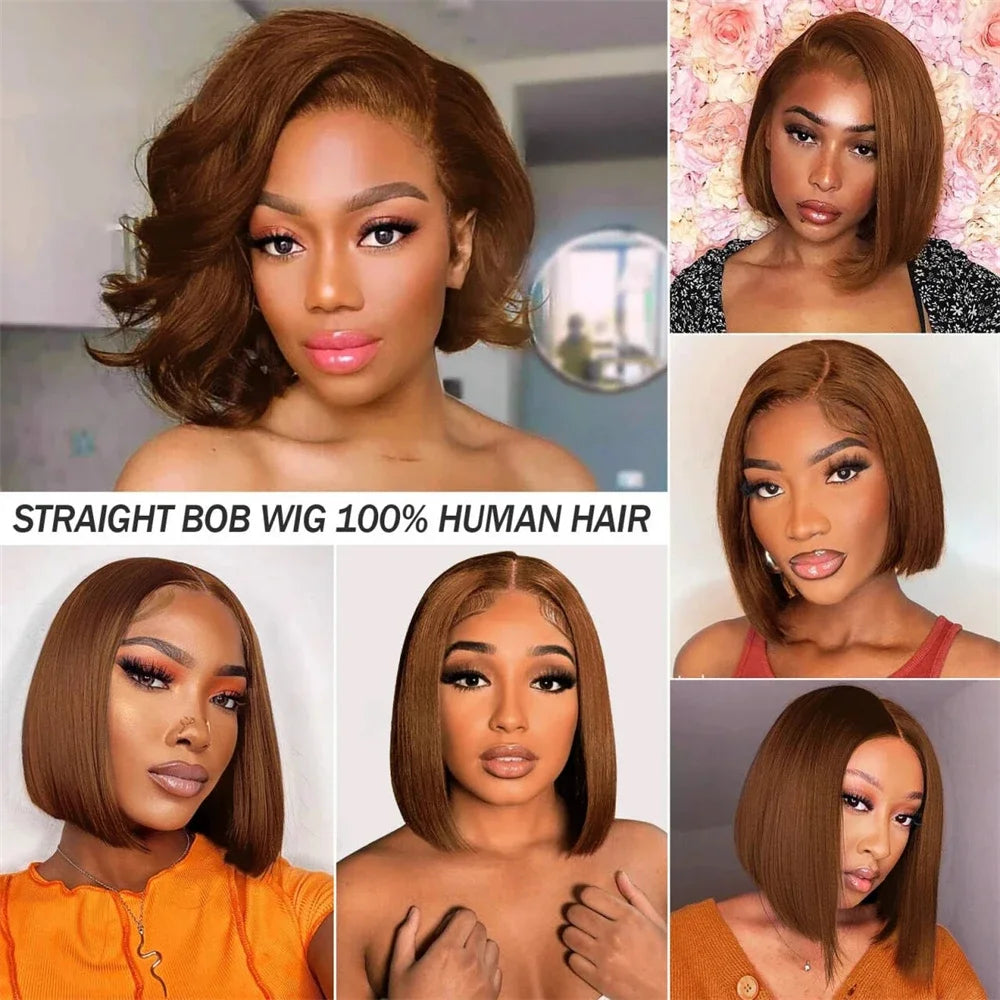 12A Malaysia #4 Brown Straight Short Bob Wig 100% Human Hair Wig Chocolate Glueless Wig Virgin Hair For Black Women