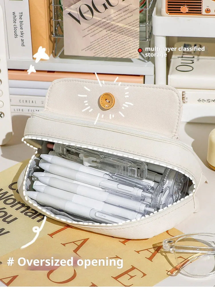 Cute And Convenient Canvas Pencil Case Large Opening Capacity for Student Supplies Cosmetics Travel Handbag 1pc