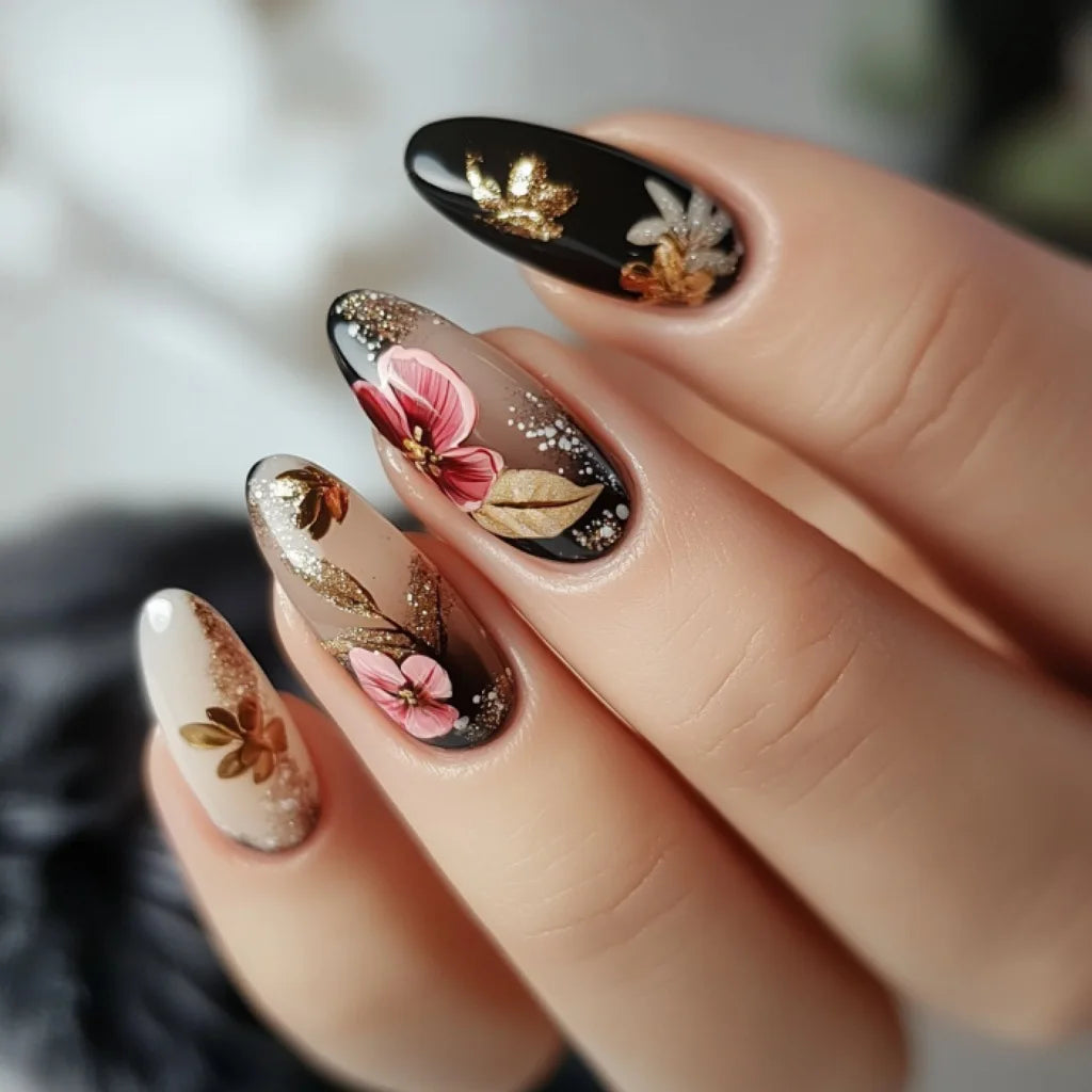24pcs Square Stick-on Nails Set Goldfish Nail Tips Cheap Nail Seal Summer Beautiful false Nails Wholesale Holiday Press on Nails