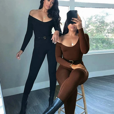 Dulzura Women 2024 Autumn Winter Long Sleeve Bodycon Streetwear Jumpsuit Overall One Piece Outfit Wholesale Items for Business