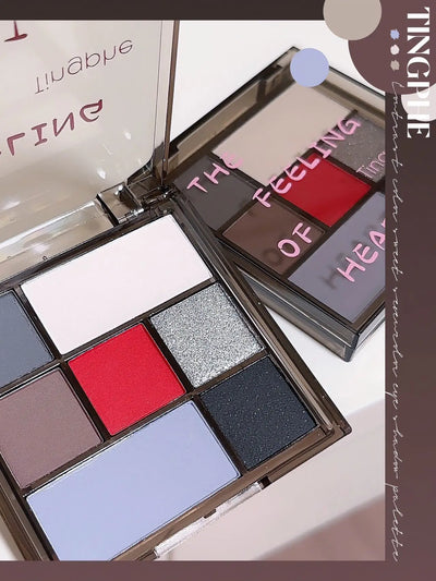 Girl 7 Color Eyeshadow Palette Grey Red Black Smoky Eye Highlighter Korean Shiny Glitter Eye Shadow Gothic Eyes Makeup Cosmetics