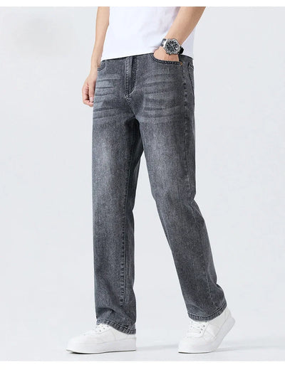 Summer Thin Straight Jeans Men's Clothing Soft Breathable Trousers Male Brand Comfortable Business Loose Denim Pants