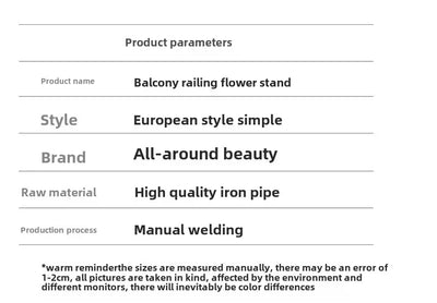 Elegant European-Style Flower Stand Expansive Iron Art Balcony Rail Organizer Decorative Hanging Pot Holder Urban Green Space