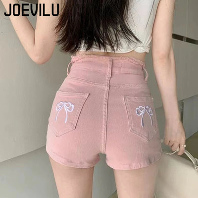 Women's Sweet Bow Denim Shorts Tassel Embroidery American Spice Summer High Waist Temperament Skinny Straight Pants Sexy Shorts