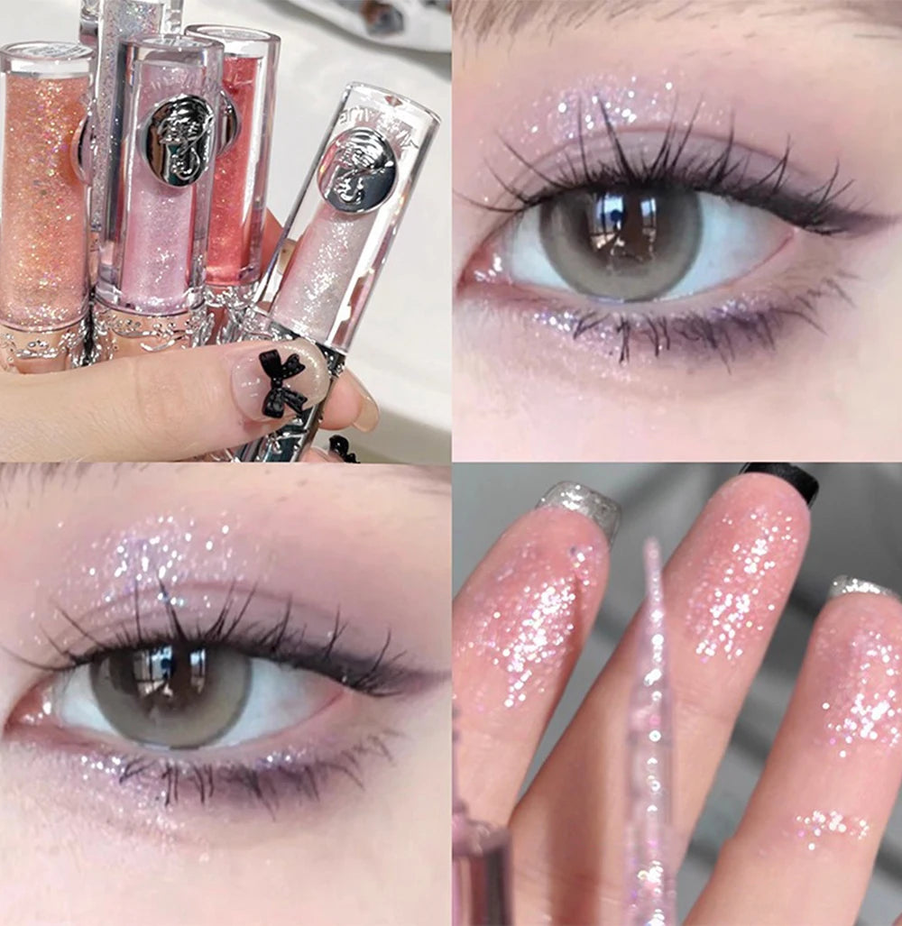 Silicone Brush Liquid Eyeshadow Pearlescent Shimmer Long Lasting Monochrome Pearly Fine Sparkling Sequins Eye Shadow Highlighter