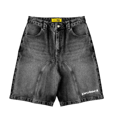 American New Letter Pattern Embroidered Denim Shorts Y2K Men's Street Retro Washed Old Trend Gothic Denim Sweatpants Street Wear