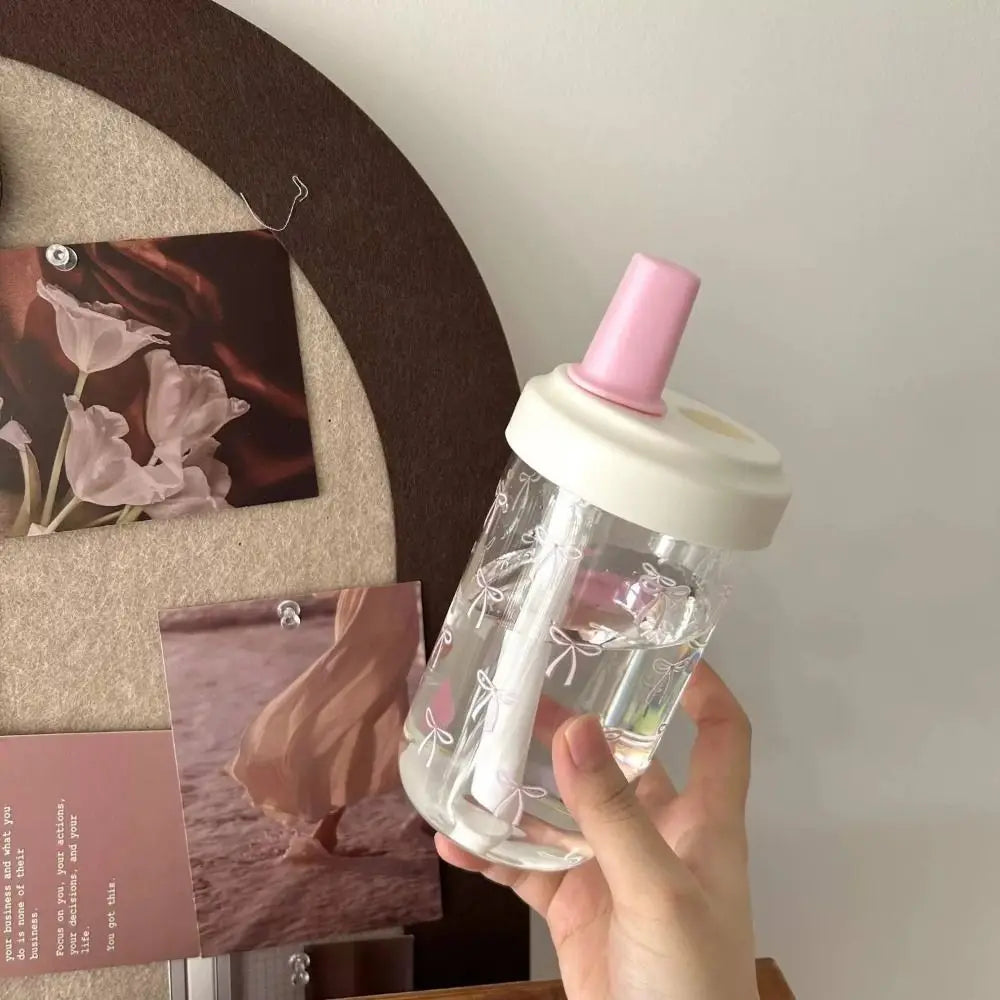 Portable 500ml Straw Cup Plastic Bowknot Cup With Lid Straw Large Capacity Water Bottle Juice Milk