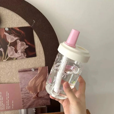 Portable 500ml Straw Cup Plastic Bowknot Cup With Lid Straw Large Capacity Water Bottle Juice Milk