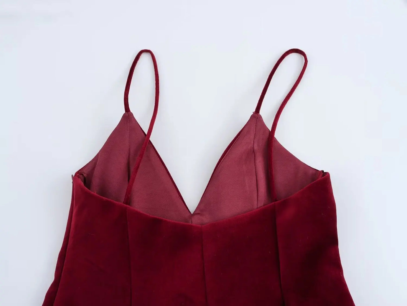 TRAFZA-Women Sexy Velvet Mini Dress Thin Strap Backless Burgundy Dress New 2025 Fashion Date Romantic Party Dress
