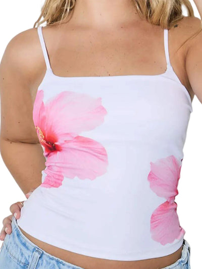 Y2K Aesthetic Women Floral Print Tanks Fairy Grunge Sleeveless Spaghetti Strap Slim Fits Camisole Mini Chic Vest Streetwear ﻿