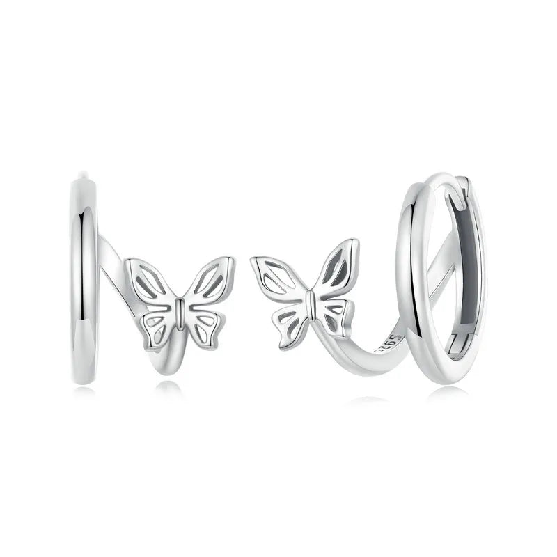 WOSTU Real 925 Sterling Silver Original Butterfly Hoop Earrings Oxidation For Women Wedding Party Daily Gift DIY Fine Jewelry