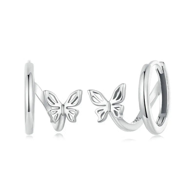 WOSTU Real 925 Sterling Silver Original Butterfly Hoop Earrings Oxidation For Women Wedding Party Daily Gift DIY Fine Jewelry