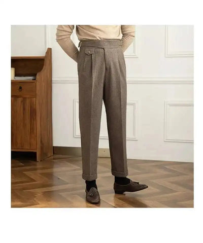 2023 Autumn Winter Men's Warm Retro Straight Trouser Male Casual British High Waist Pants Office-trousers Dress Pant Trousers