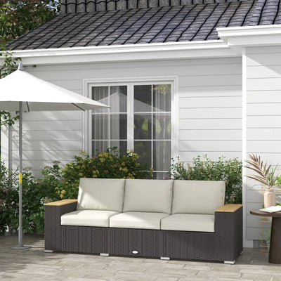 3-Seat Outdoor Patio Sofa with Cushions, Pe Rattan Wicker Sofa, Navy Blue