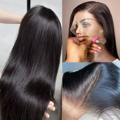 12A Peruvian Straight 13x6 Lace Front Human Hair Wig Natural Color 32 Inch 4x4 HD Transparent Lace Closure Wig For Black Women