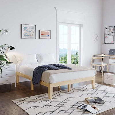 14 Inch Wood Platform Bed Frame,Minimalist Mattress Foundation with Solid Rubber Wood,Heavy Duty Slat Support, Without Headboard