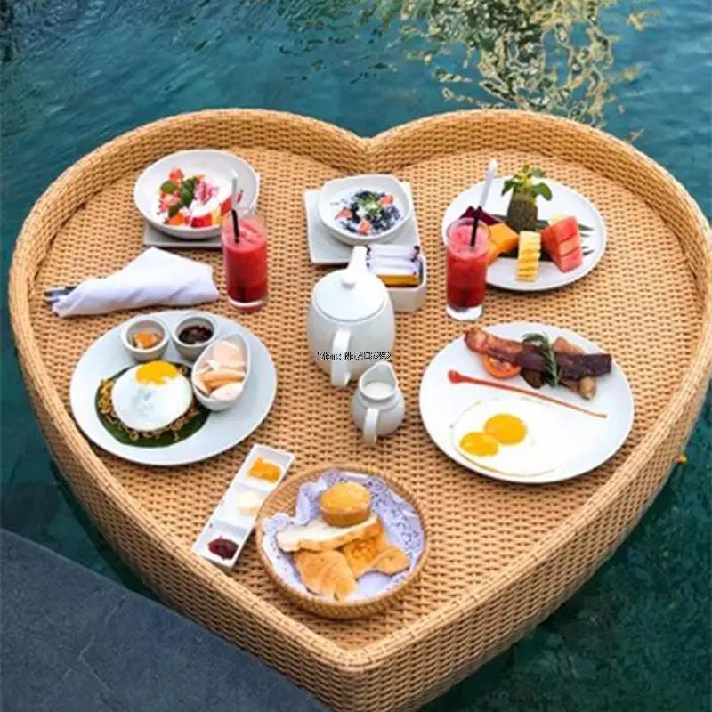 Bali Rattan Tray Swimming Pool Floating Rattan Tray Breakfast Afternoon Tea Dinner Plate Hotel Rattan Basket