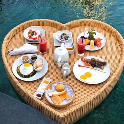 Bali Rattan Tray Swimming Pool Floating Rattan Tray Breakfast Afternoon Tea Dinner Plate Hotel Rattan Basket