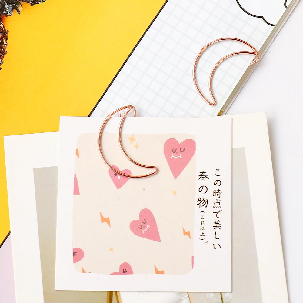 20pcs Moon Paper Clip rose gold Paper Clips Golden Plating Paperclip Cute Office Stationery Pin Silver Moon