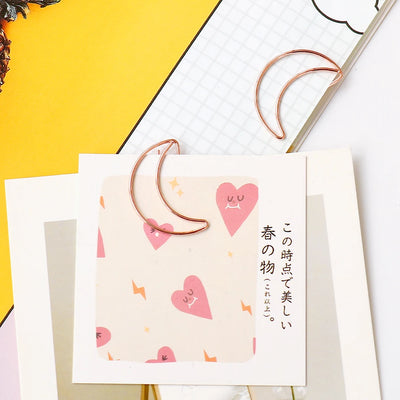 20pcs Moon Paper Clip rose gold Paper Clips Golden Plating Paperclip Cute Office Stationery Pin Silver Moon