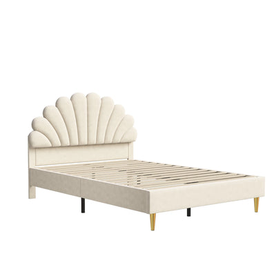 Double bed 140x200 cm, upholstered bed with flower-shaped headboard and slatted frame, stable bed frame, children's bed