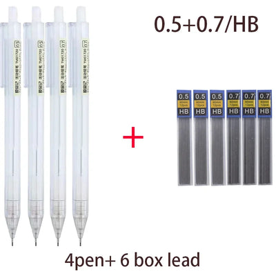 Mixed Loading 0.5&0.7mm Mechanical Pencil White Simple Automatic Pen for Students School Supplies Office Accessories Stationery