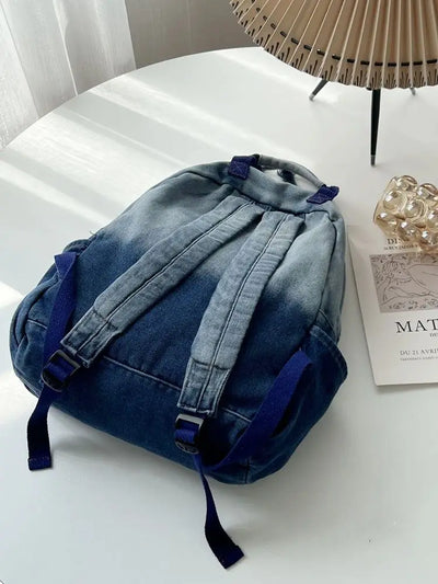 Miyagawa New Niche Korean Version Gradient Washed Denim Backpack Versatile Casual Portable Student Backpacks
