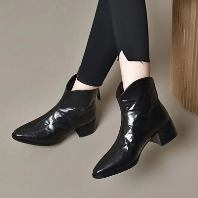 Female Short Shoes Pointed Toe Brown Fur Leather Booties Elegant with Medium Heels Women's Ankle Boots Sale Y2k Autumn Chic Boot