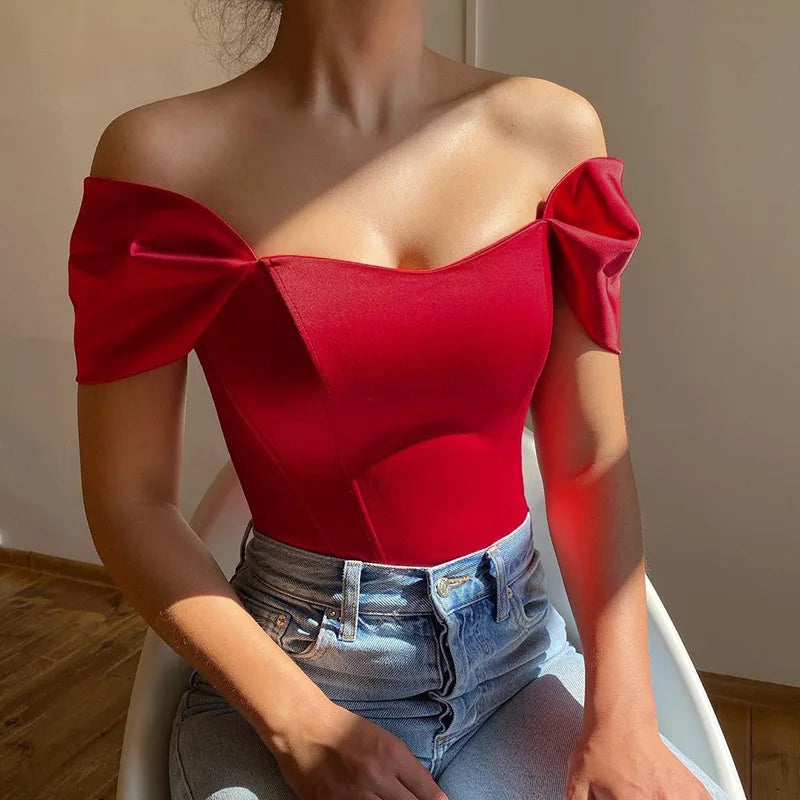 Cryptographic Off Shoulder Satin Sexy Backless Bustier Corset Crop Tops Women Sleeveless Summer Top Cropped Club Fashion Outfits