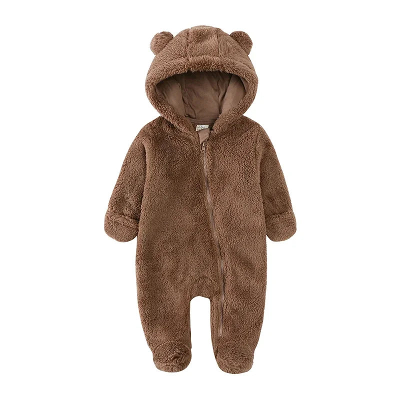 2025 Baby Winter Thick Romper Cotton Warm Long Sleeve Girl Jumpsuit Clothes 0-24M Newborn Boy Bear Fleece Hooded Pyjamas