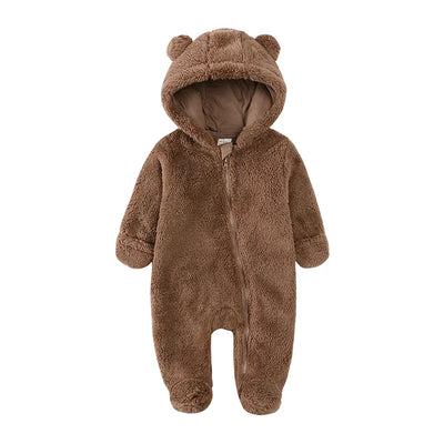 2025 Baby Winter Thick Romper Cotton Warm Long Sleeve Girl Jumpsuit Clothes 0-24M Newborn Boy Bear Fleece Hooded Pyjamas