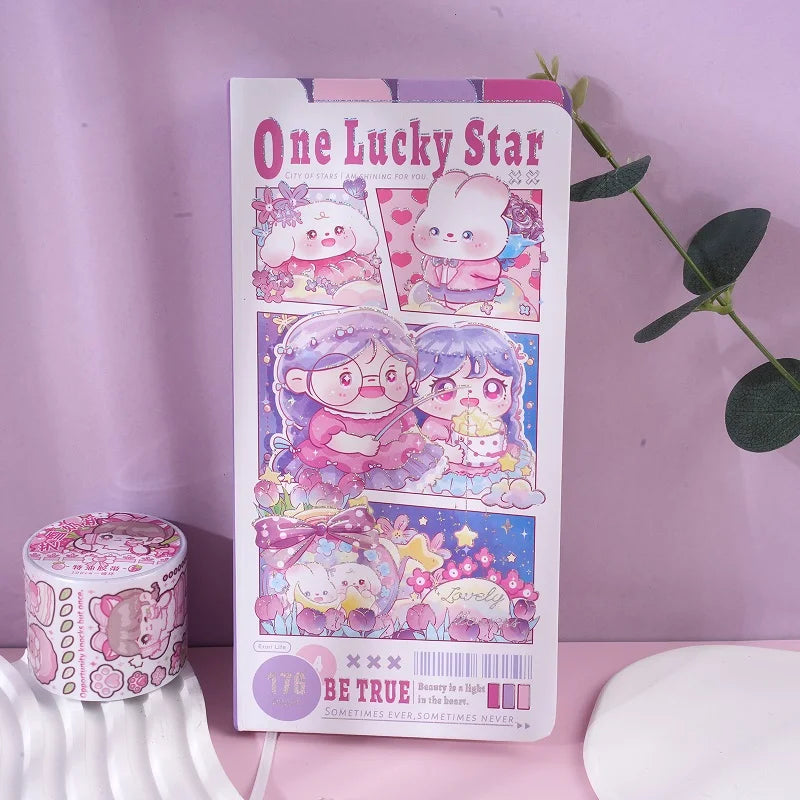 Etori Life Cute Cartoon Girl Notebook Creative Kawaii Student Stationery DIY Drawing Book，Notepad, Line book，Grid Notebook