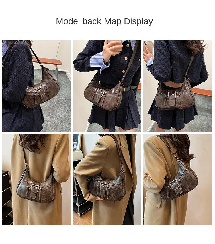 Retro Belt Design PU Leather Shoulder Bags for Women 2024 Y2K Small Vintage Female Underarm Crossbody Bag Fashion Handbags