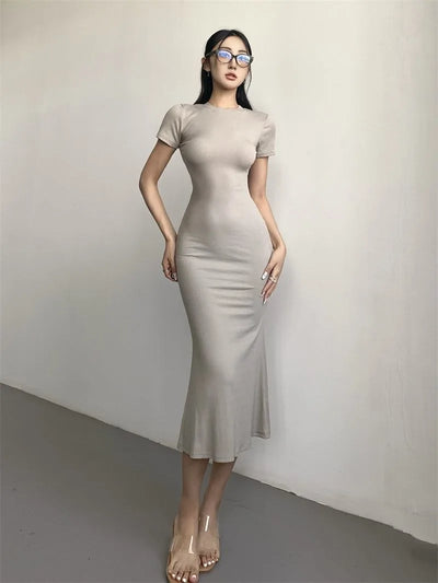 Women's Sexy Slim Fishtail Dresses Temperament Long Dress Short-sleeved Pure Desire To Show Figure Tight Beautiful Hip Skirt