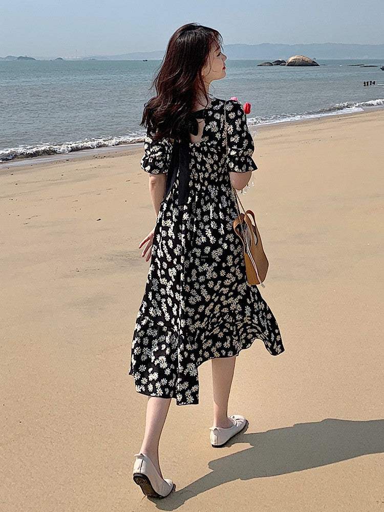 Super Fairy Open Back Chiffon Tea Break French Floral Dress