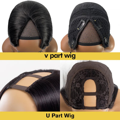Kinky Straight 3 In 1 Half Wigs 100% Human Hair Brazilian Glueless Seamless Flip Over Yaki Straight V Part Wig Beginner Friendly