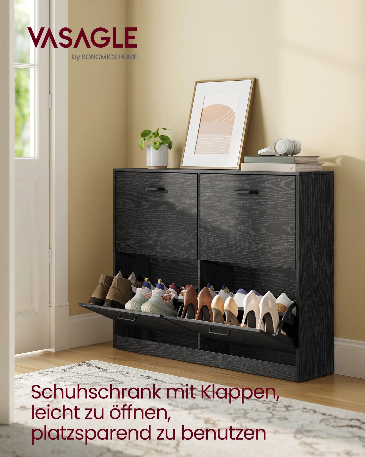 Shoe Cabinet 4 Flaps Shoe Tipper shoe rack Shoe storage Adjustable Partition Wall for 16-28 Pairs shoes Hallway