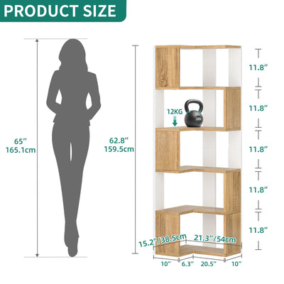 Wooden 5-Tier Corner Bookcase - Floor Standing Display Shelf for Living Room Office, 54x40x159.5cm