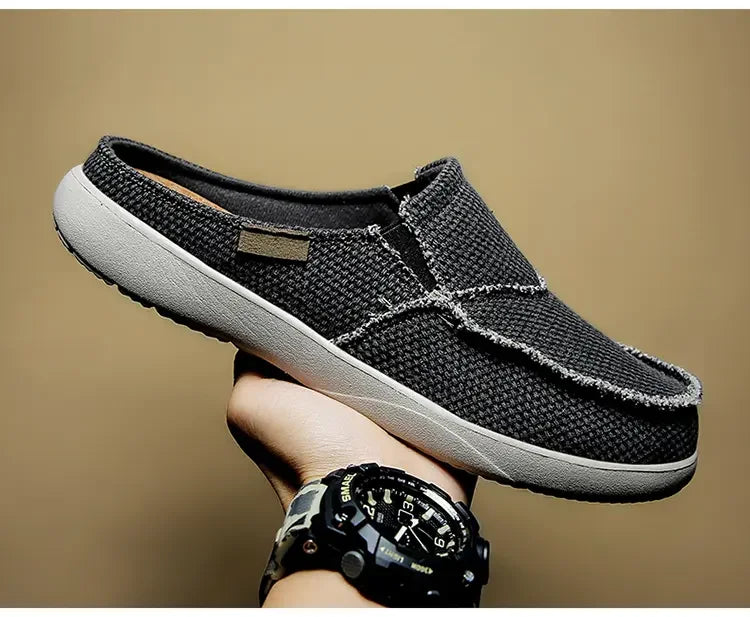 Men Half Shoes Slippers Summer Canvas Casual Classic Outdoor Slip-on Men Light Breathable Flat Loafers Walking Shoe Zapatillas