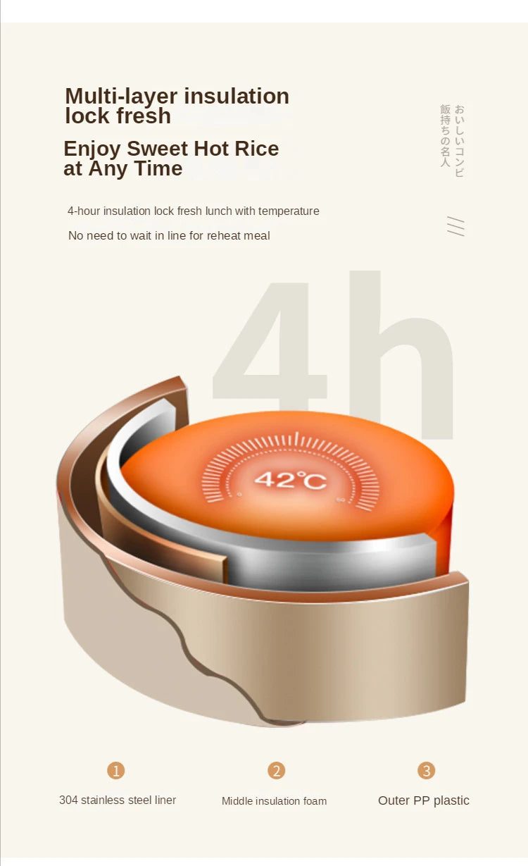 Portable Thermos 304 stainless steel insulated lunch box leakproof sealed bucket student lunch box multi-layer Round bento box