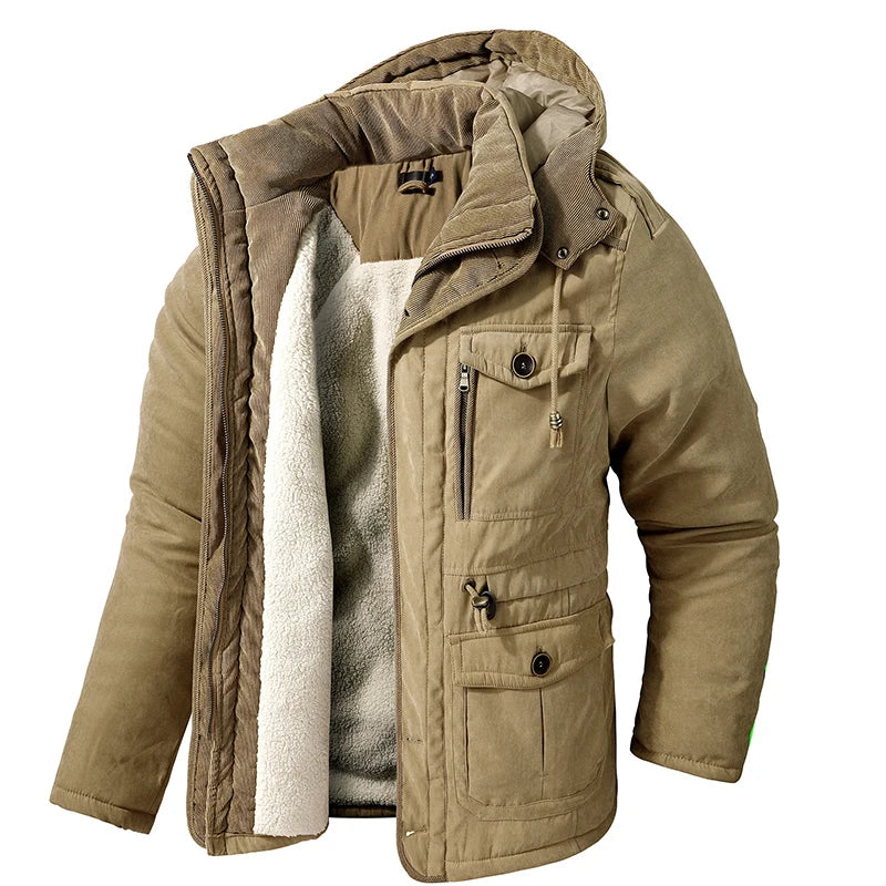 Fleece Inner Cotton-Padded Male Windbreaker Hooded Outwear Cotton Parka Snow Coats Men's Thicken Warm Winter Jacket Cashmere